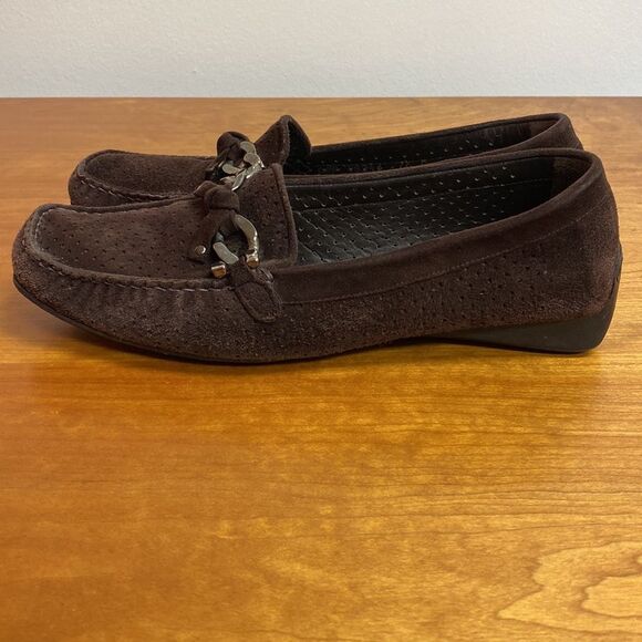 Stuart Weitzman Lincoln Perforated Driving Loafers Black Suede Size 7.5 - Picture 5 of 12